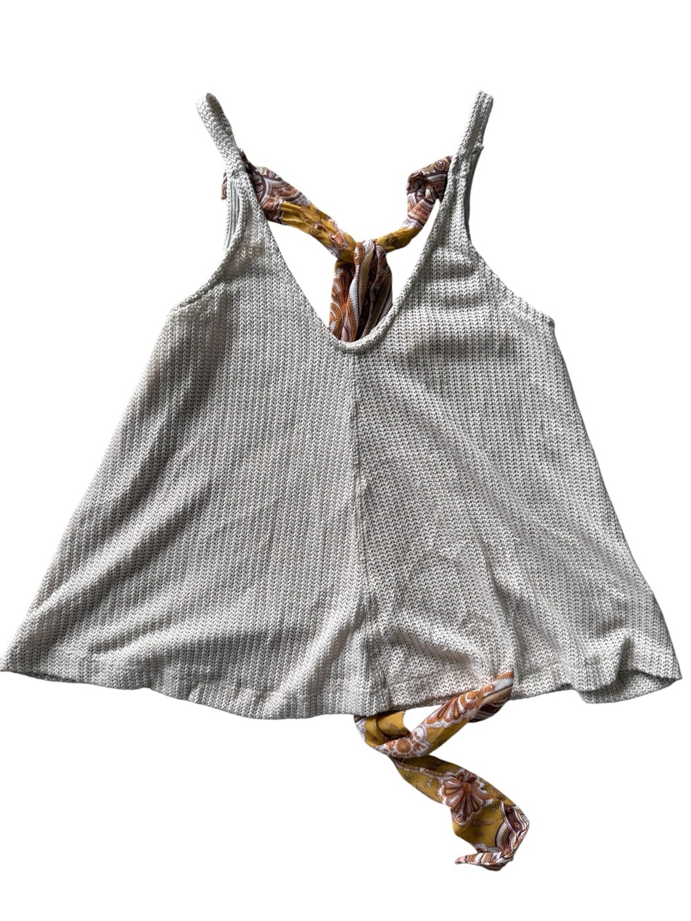 Blu Pepper Beige Knit Tank with Mustard Paisley Back Bow - Picture 4 of 8
